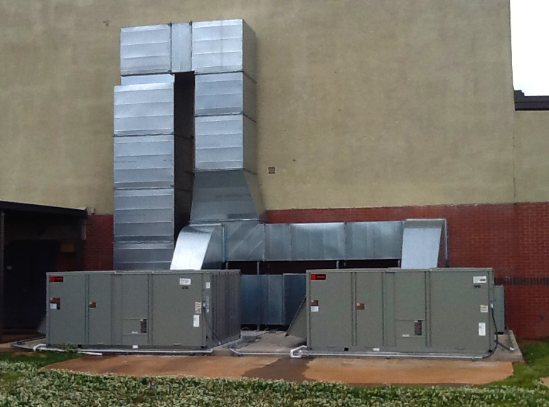 Twin commercial HVAC units